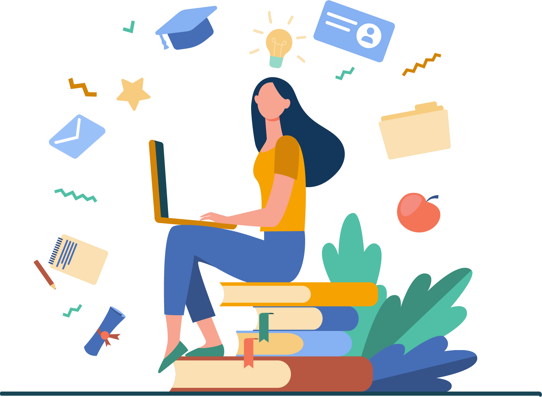 Illustration von Frau, die am Computer arbeitet