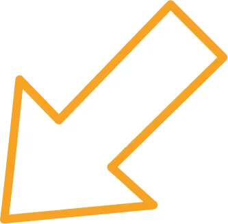 Gelber Pfeil, der nach unten links zeigt, mit einem weißen Inneren und orangefarbenem Rand.